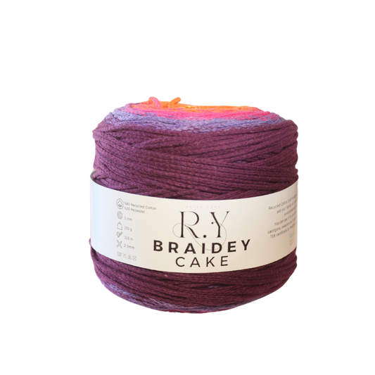 Relax Yarn Braidey Cake 2mm recycled cotton cord with slow color gradient for seamless projects

