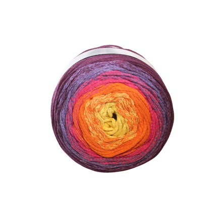 Relax Yarn Braidey Cake 2mm recycled cotton cord with slow color gradient for seamless projects
