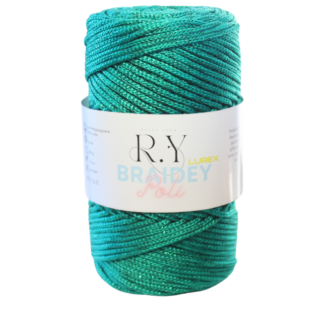 Relax Yarn Poli Braidey Lurex 3mm metallic sparkle cord for water-resistant bags and festive decor